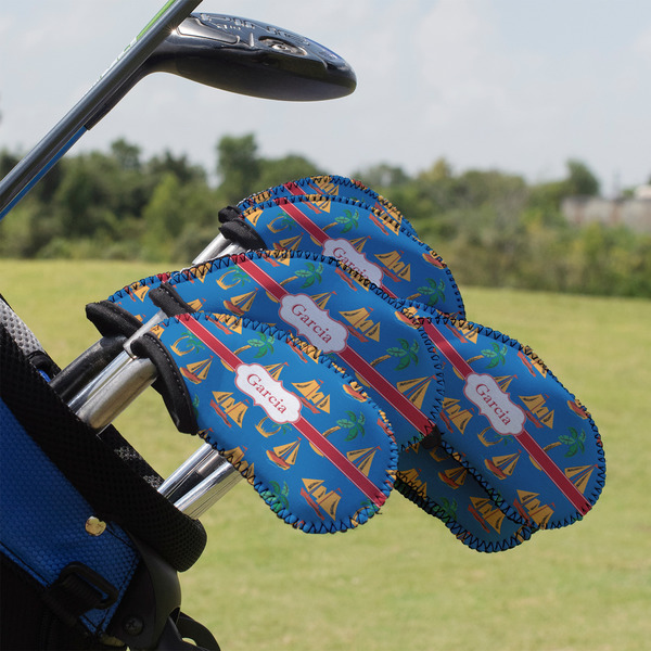 Custom Boats & Palm Trees Golf Club Iron Cover - Set of 9 (Personalized)