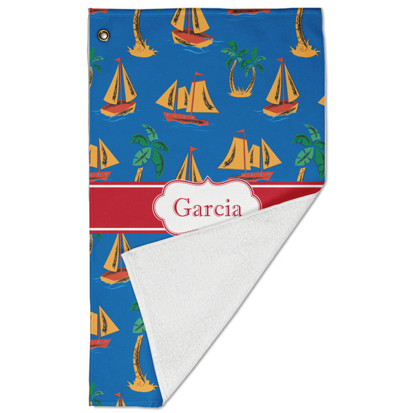Boats & Palm Trees Golf Towel - Folded (Large)