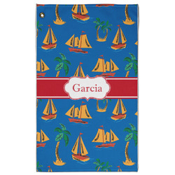 Boats & Palm Trees Golf Towel - Poly-Cotton Blend - Large w/ Name or Text