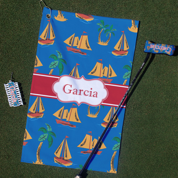 Custom Boats & Palm Trees Golf Towel Gift Set (Personalized)