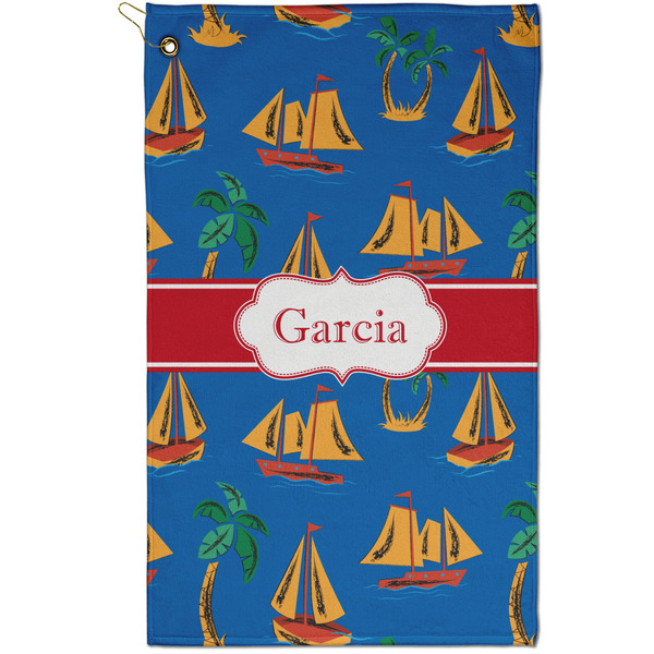 Custom Boats & Palm Trees Golf Towel - Poly-Cotton Blend - Small w/ Name or Text