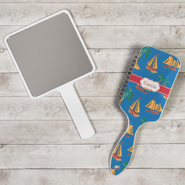 Boats & Palm Trees Hair Brush - In Context