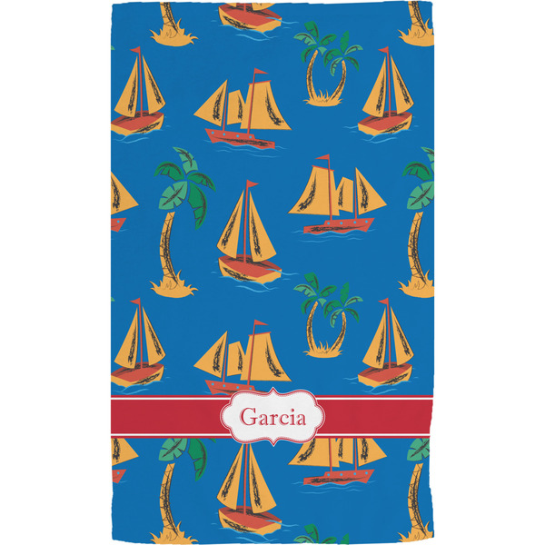 Boats & Palm Trees Hand Towel (Personalized) Full