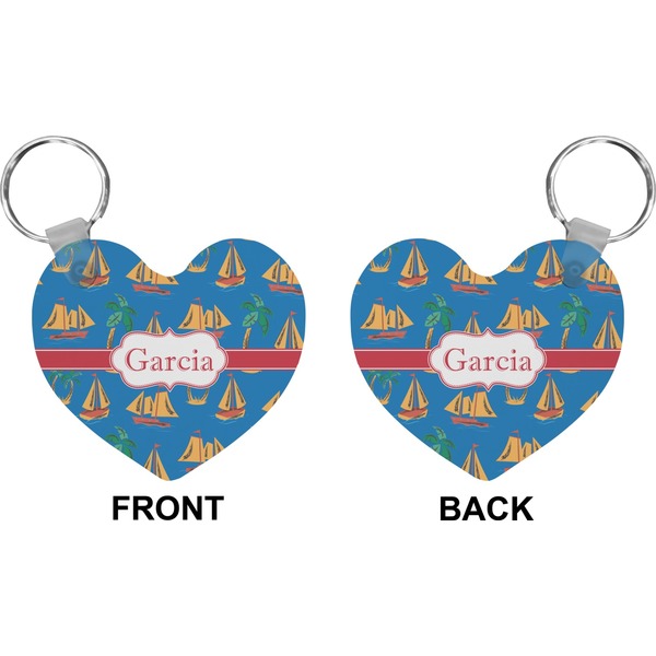 Boats & Palm Trees Heart Keychain (Front + Back)