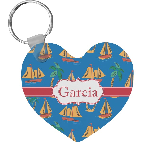 Custom Boats & Palm Trees Heart Plastic Keychain w/ Name or Text