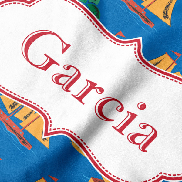 Boats & Palm Trees Hooded Baby Towel- Detail Close Up