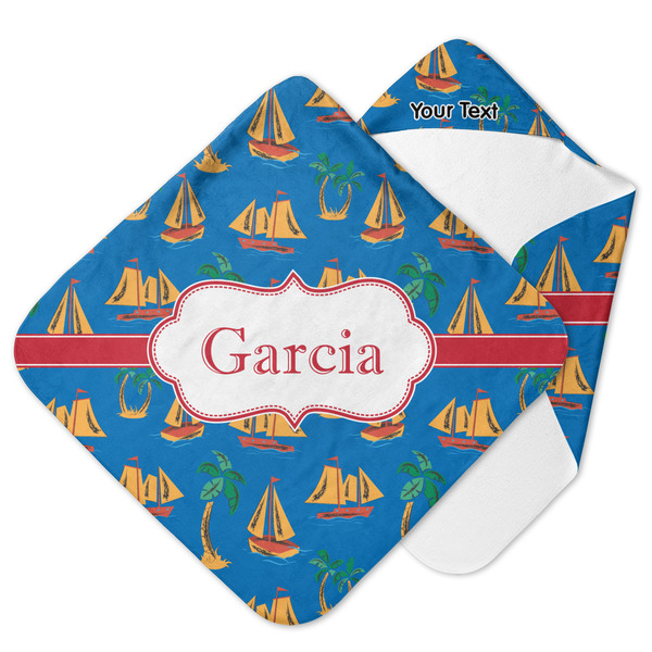 Custom Boats & Palm Trees Hooded Baby Towel (Personalized)