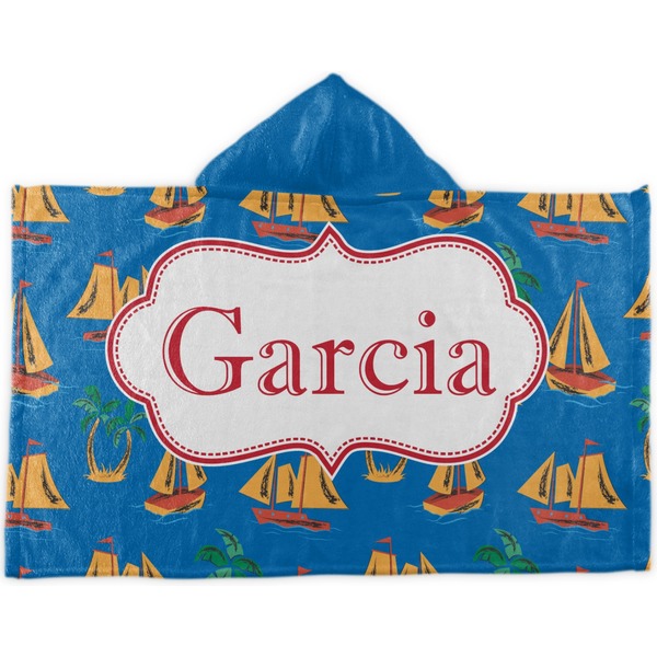 Custom Boats & Palm Trees Kids Hooded Towel (Personalized)