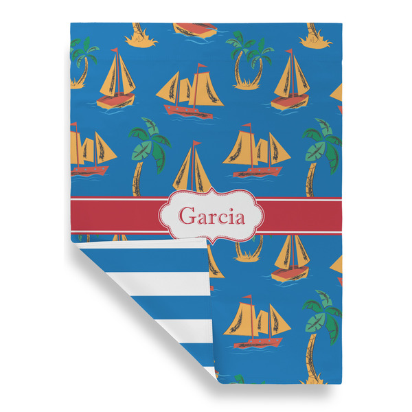 Boats & Palm Trees House Flags - Double Sided - FRONT FOLDED