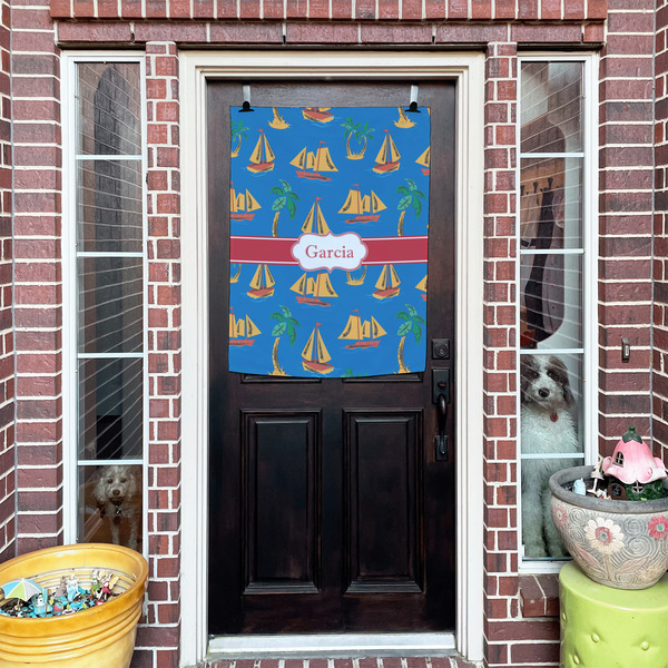 Boats & Palm Trees House Flags - Double Sided - (Over the door) LIFESTYLE