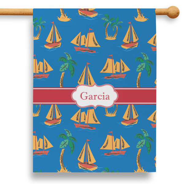 Custom Boats & Palm Trees 28" House Flag (Personalized)