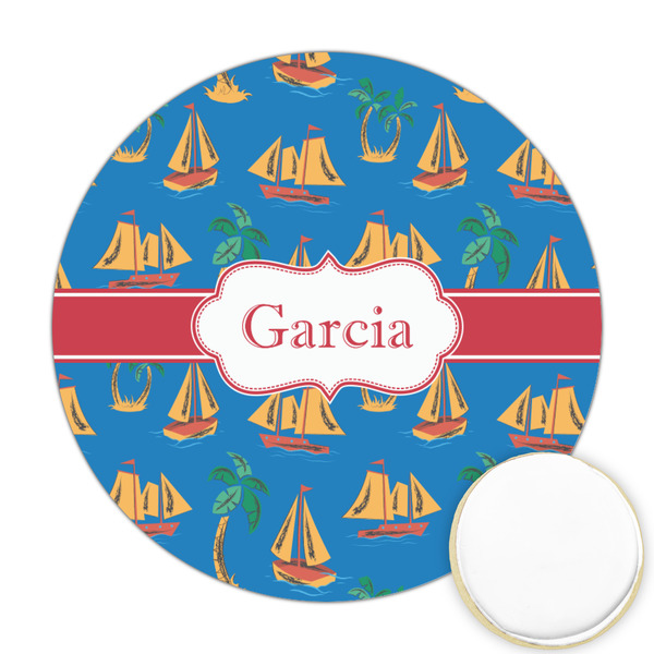 Custom Boats & Palm Trees Printed Cookie Topper - Round (Personalized)
