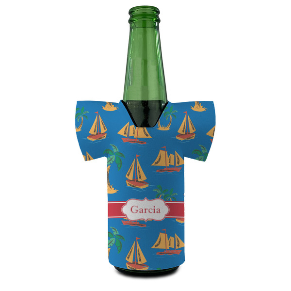 Boats & Palm Trees Jersey Bottle Cooler - FRONT (on bottle)