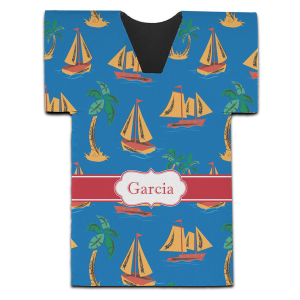 Boats & Palm Trees Jersey Bottle Cooler - Set of 4 - FRONT (flat)