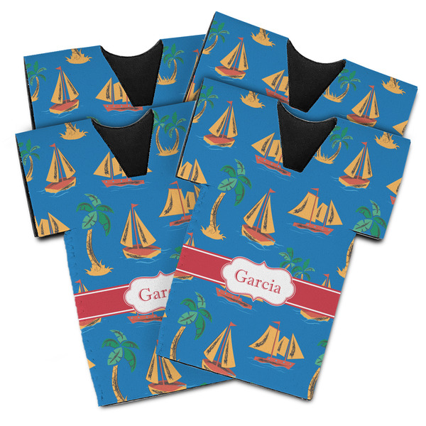 Custom Boats & Palm Trees Jersey Bottle Cooler - Set of 4 (Personalized)
