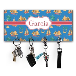 Boats & Palm Trees Key Hanger w/ 4 Hooks w/ Name or Text
