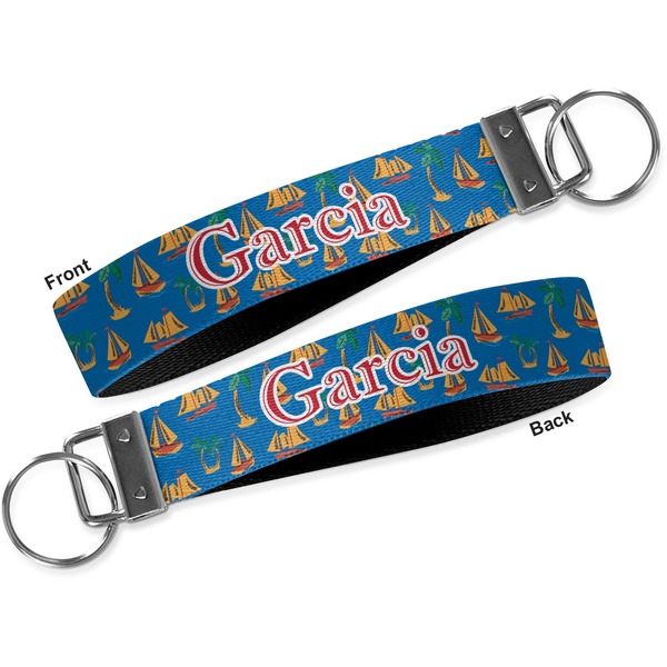 Boats & Palm Trees Key-chain - Metal and Nylon - Front and Back