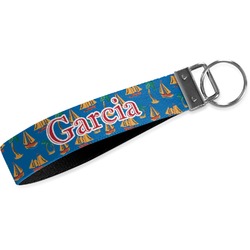 Boats & Palm Trees Webbing Keychain Fob - Large (Personalized)
