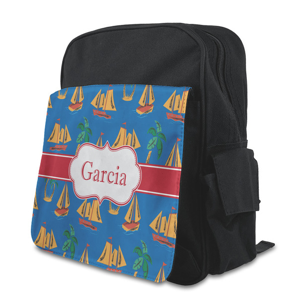 Custom Boats & Palm Trees Preschool Backpack (Personalized)