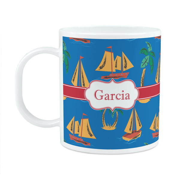 Custom Boats & Palm Trees Plastic Kids Mug (Personalized)
