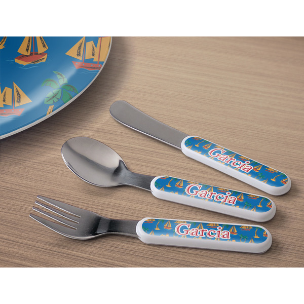 Boats & Palm Trees Kids Flatware w/ Plate