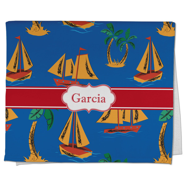 Custom Boats & Palm Trees Kitchen Towel - Poly Cotton w/ Name or Text