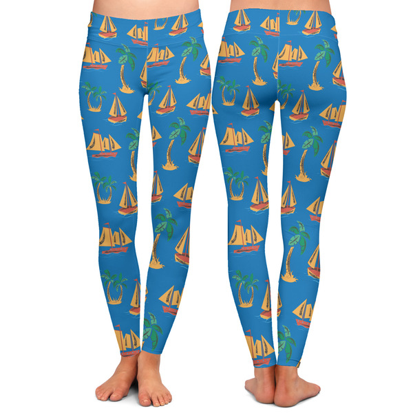 Boats & Palm Trees Ladies Leggings - Front and Back