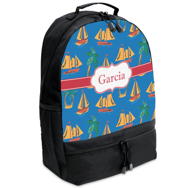Custom Boats & Palm Trees Backpacks - Black (Personalized)