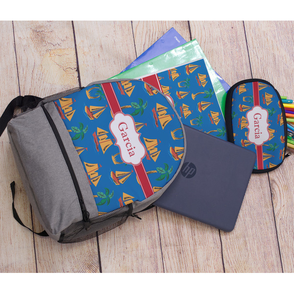 Boats & Palm Trees Large Backpack - Gray - With Stuff