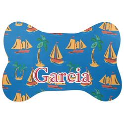 Boats & Palm Trees Bone Shaped Dog Food Mat (Large) (Personalized)