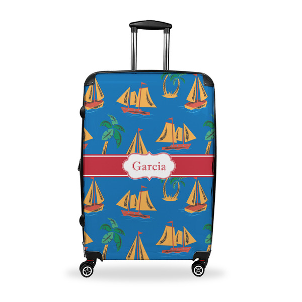 Custom Boats & Palm Trees Suitcase - 28" Large - Checked w/ Name or Text