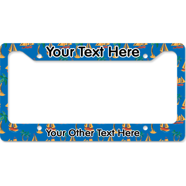 Custom Boats & Palm Trees License Plate Frame - Style B (Personalized)