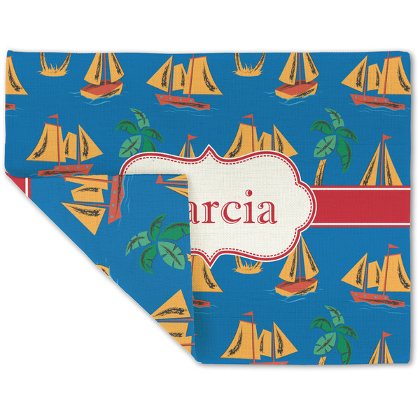 Custom Boats & Palm Trees Double-Sided Linen Placemat - Single w/ Name or Text