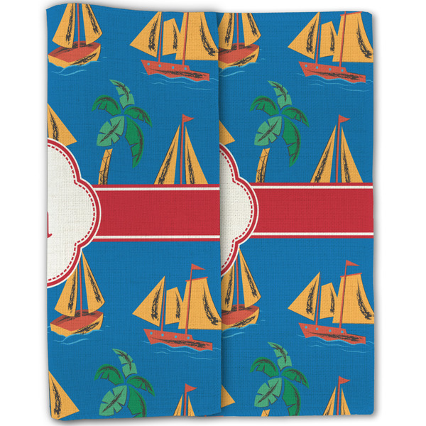Boats & Palm Trees Linen Placemat - Folded Half (double sided)