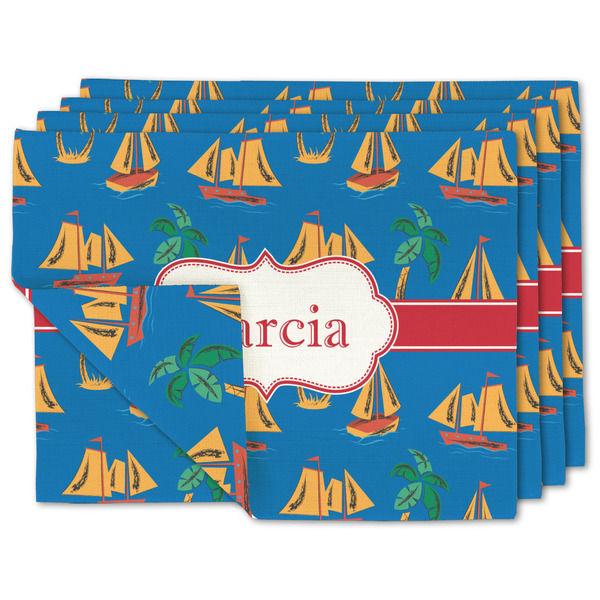 Custom Boats & Palm Trees Double-Sided Linen Placemat - Set of 4 w/ Name or Text