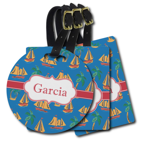 Custom Boats & Palm Trees Plastic Luggage Tag (Personalized)