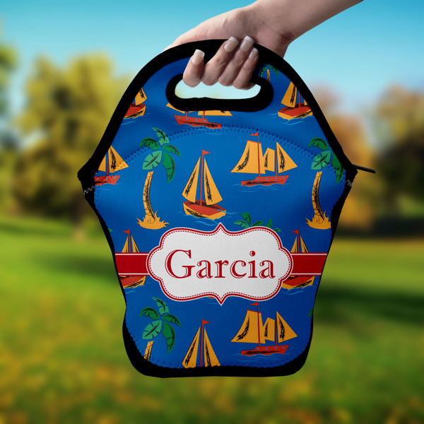 Boats & Palm Trees Lunch Bag - Hand