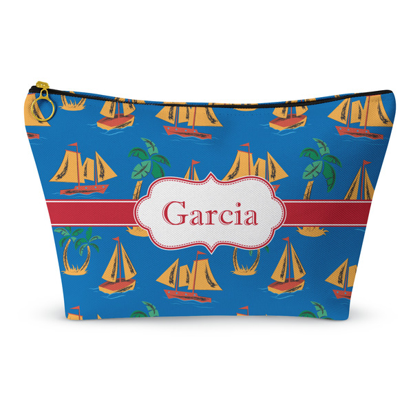 Custom Boats & Palm Trees Makeup Bag - Large - 12.5"x7" (Personalized)
