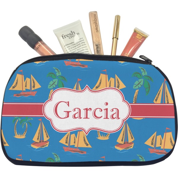 Custom Boats & Palm Trees Makeup / Cosmetic Bag - Medium (Personalized)