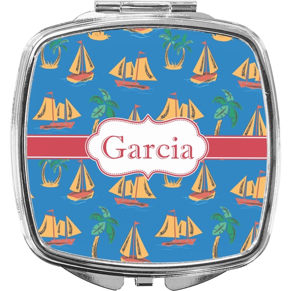 Custom Boats & Palm Trees Compact Makeup Mirror (Personalized)