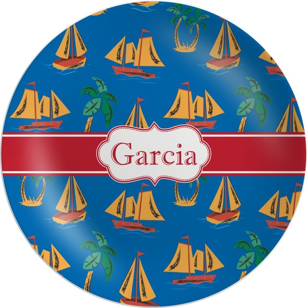 Custom Boats & Palm Trees Melamine Plate (Personalized)