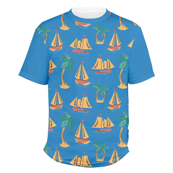 Custom Boats & Palm Trees Men's Crew T-Shirt - Large