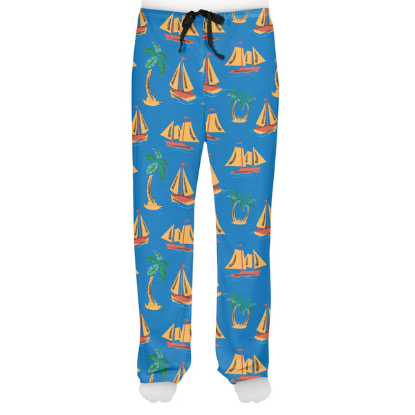 Boats & Palm Trees Men's Pjs Front - on model