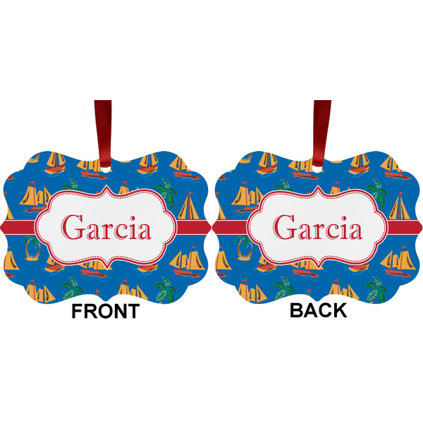 Boats & Palm Trees Metal Benilux Ornament - Front and Back (APPROVAL)