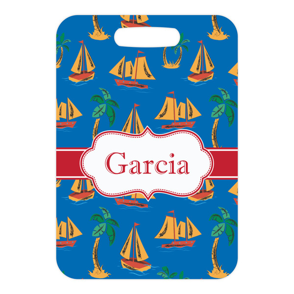 Boats & Palm Trees Metal Luggage Tag - Front Without Strap
