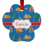 Boats & Palm Trees Metal Paw Ornament - Double Sided w/ Name or Text