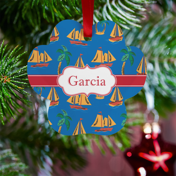 Boats & Palm Trees Metal Paw Ornament - Lifestyle