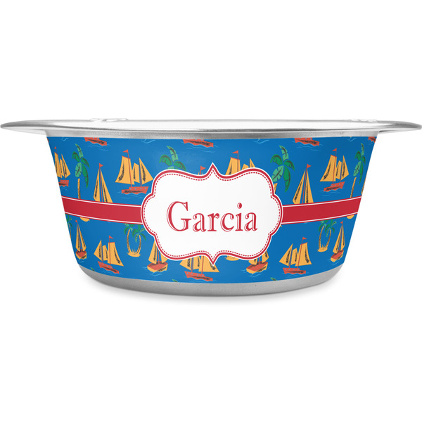 Custom Boats & Palm Trees Stainless Steel Dog Bowl (Personalized)