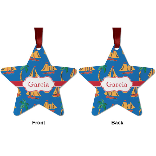Boats & Palm Trees Metal Star Ornament - Front and Back