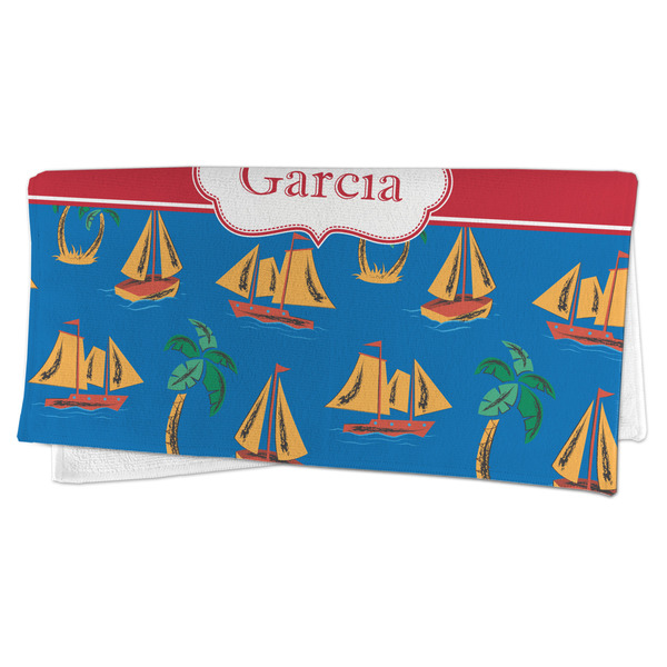Boats & Palm Trees Microfiber Dish Rag - FOLDED (half)